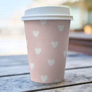 Blush Pink with White Hearts Paper Cup