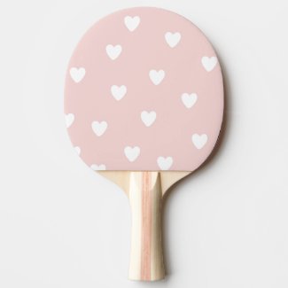 Blush Pink with White Hearts Ping Pong Paddle