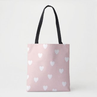 Blush Pink with White Hearts Tote Bag