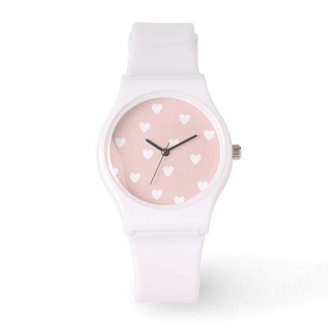 Blush Pink with White Hearts Watch (Front)