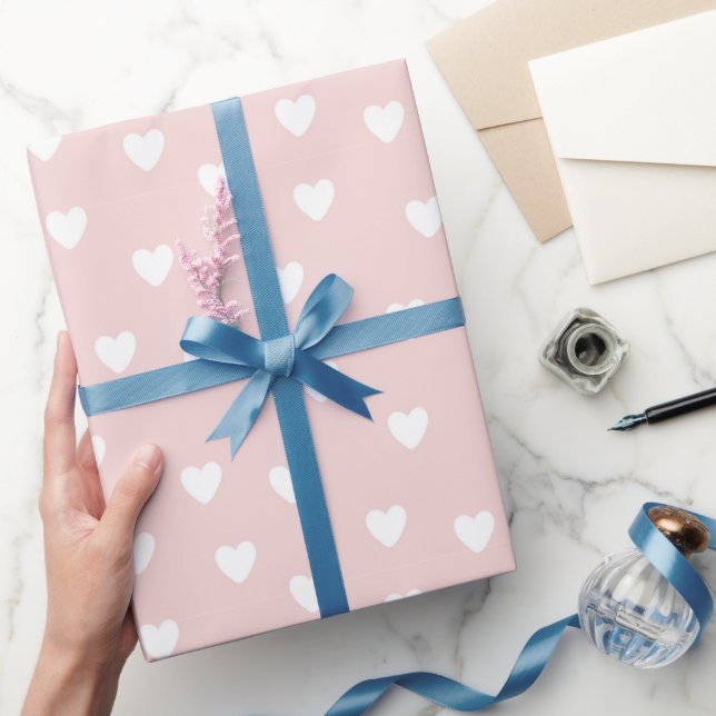 Blush Pink with White Hearts Wrapping Paper (Gifting)