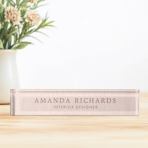 Blush pink wood pattern feminine desk name plate