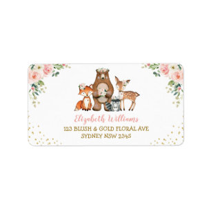 Blush Pink Woodland Animals Floral Return Address Label