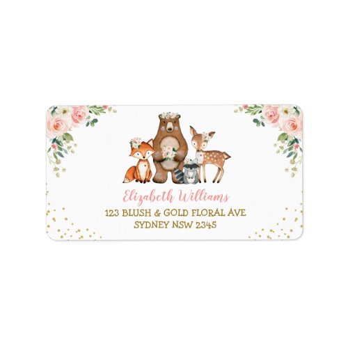 Blush Pink Woodland Animals Floral Return Address Label