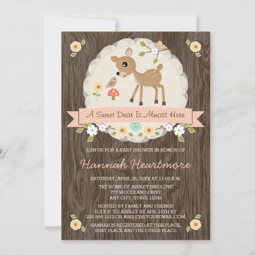 BLUSH PINK WOODLAND DEER BABY SHOWER INVITATION