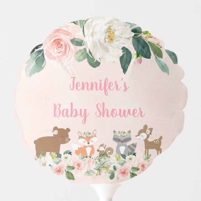 Blush Pink Woodland Floral Baby Shower Balloon (Front)