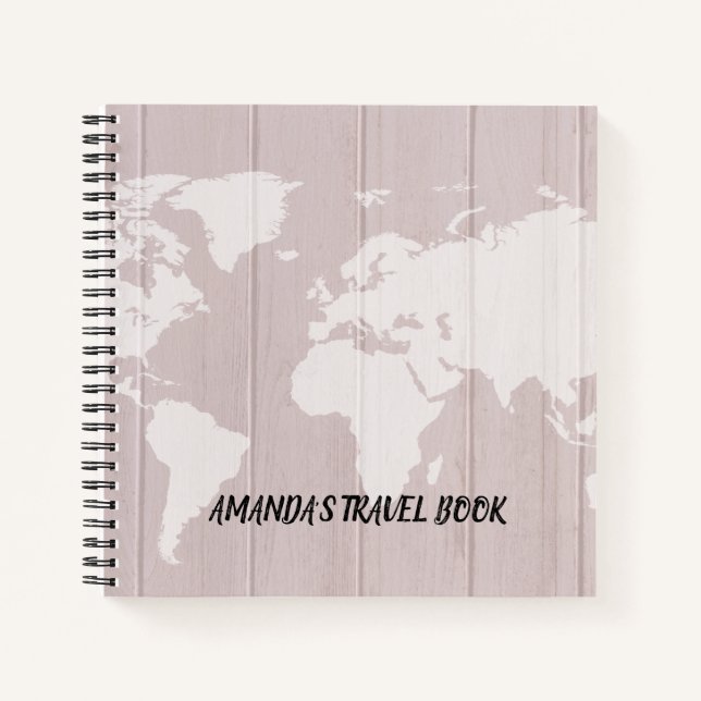 Blush Pink World map travel notes personalized Notebook (Front)