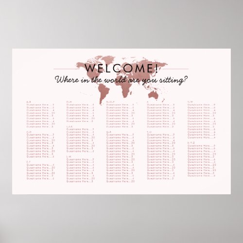 Blush Pink World Map Travel Theme Seating Chart