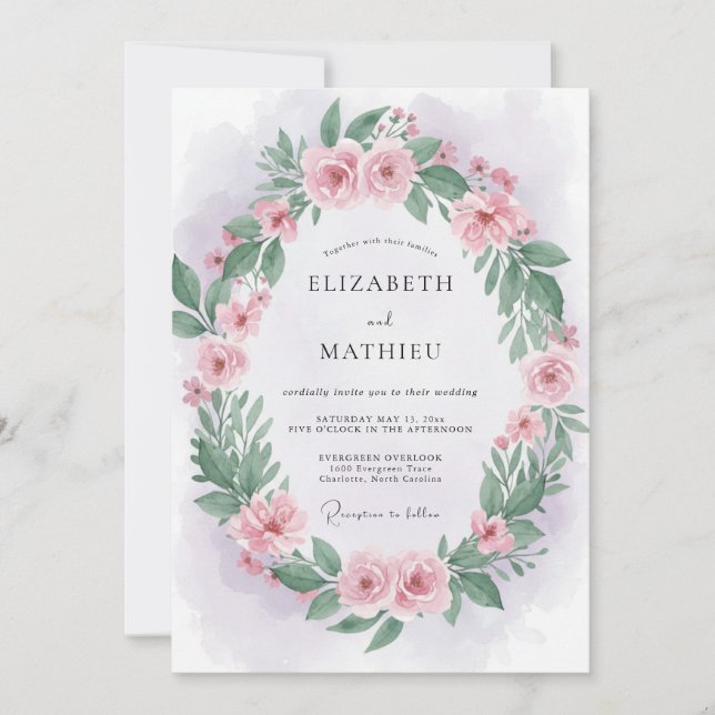 Blush Pink Wreath Wedding Invitation (Front)