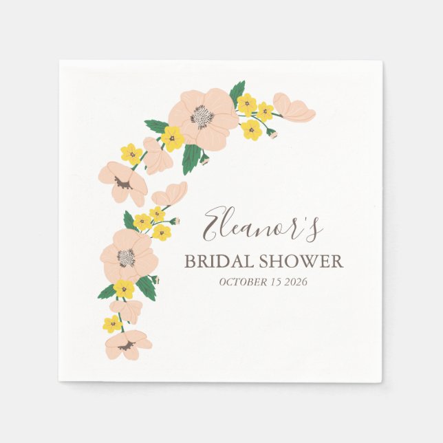 Blush Pink Yellow Floral Bridal Shower Custom Napkins (Front)