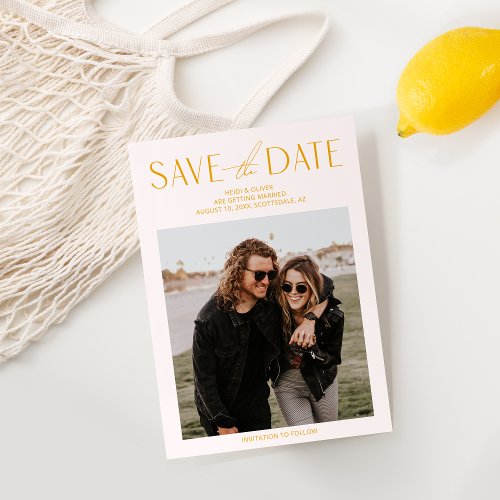 Blush Pink  Yellow Photo Save the Date Card