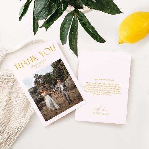 Blush Pink  Yellow Photo Wedding Thank You Card