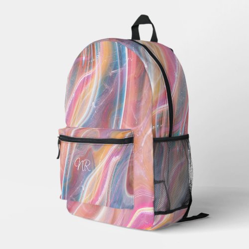  Blush Pink Yellow Purple Blue Marble Add Monogram Printed Backpack