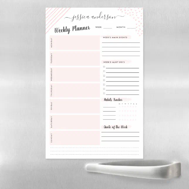 Blush Pink | Your Weekly Planner Personalized Magnetic Dry Erase Sheet ...