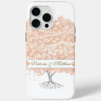 Blush Pinkish Coral Heart Leaf Tree Wedding iPhone 15 Pro Max Case
