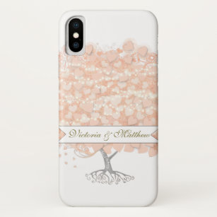 Blush Pinkish Coral Heart Leaf Tree Wedding  iPhone X Case