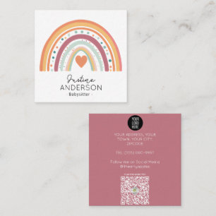 BLUSH pinks orange SCANDI HEART RAINBOW BABYSITTER Square Business Card