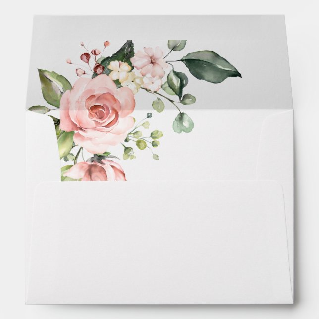 Blush PinkWatercolor Romantic Floral Wedding Envelope (Back (Bottom))