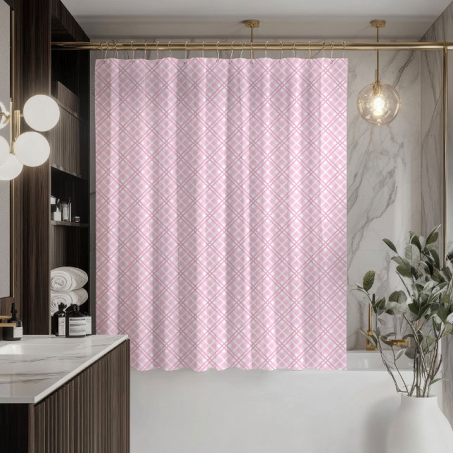 Blush Plaid Curtain Light Pink Trendy Bath Decor (Blush Plaid Curtain Light Pink Trendy Bath Decor)