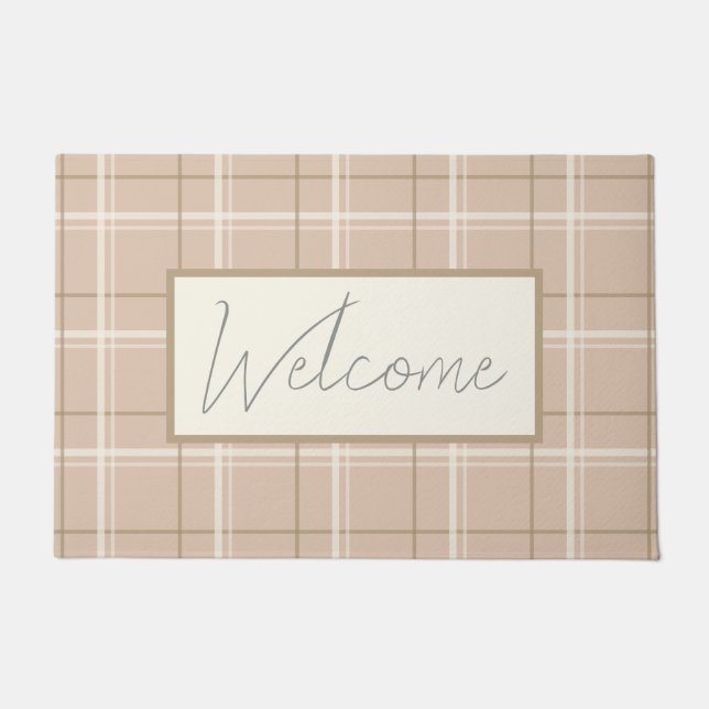 Blush Plaid Tartan Doormat (Front)