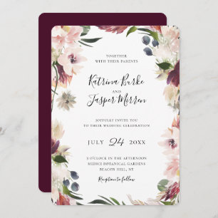 Blush Plum Botanical Floral Frame Wedding Invitation