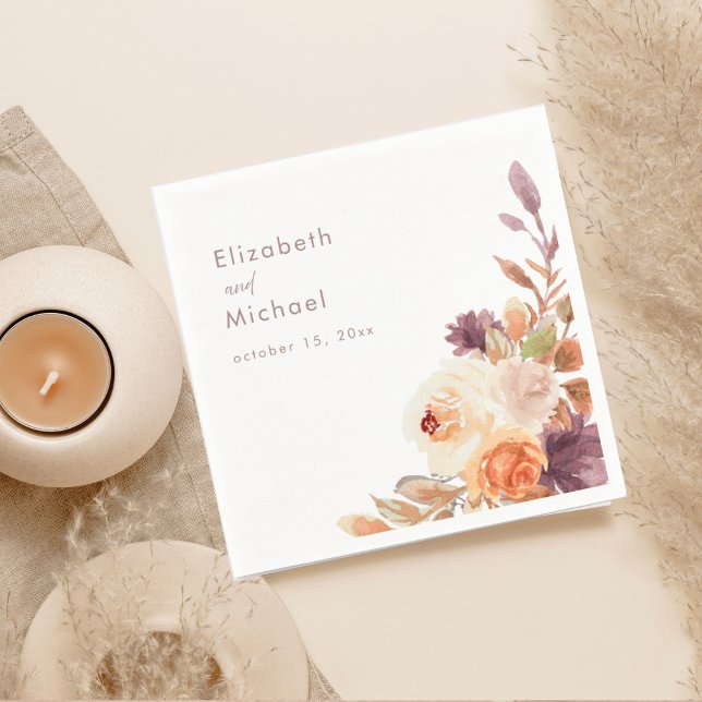 Blush & Plum Fall Floral Wedding Paper Napkins (Creator Uploaded)