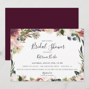 Blush Plum Floral Frame Bridal Shower Invitation