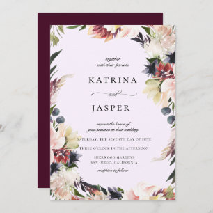 Blush Plum Floral Frame Wedding Invitation