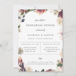 Blush Plum Floral Rehearsal Dinner Invitation