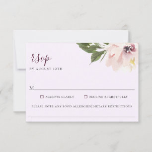 Blush Plum Floral Wedding Food Allergy RSVP Card