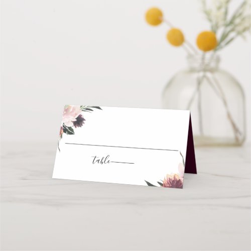 Blush Plum Floral Wedding Place Card