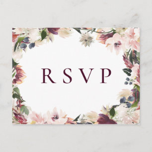 Blush Plum Floral Wedding RSVP Song Request Invitation Postcard