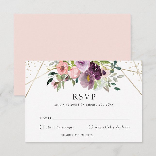 Blush Plum Geometric Modern Purple RSVP Invitation (Front/Back)