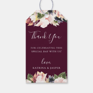 Blush Plum Wine Floral Thank you Gift Tags