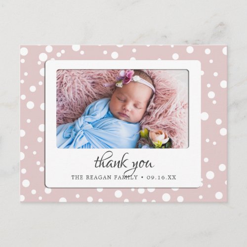 Blush Polka Dots Birth Announcement Thank You Postcard