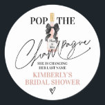Blush Pop The Champagne Bridal Shower Classic Round Sticker<br><div class="desc">Pop The Champagne She's Changing Her Last Name! Celebrate the bride-to-be as she embarks on a new chapter! Use these stickers for your party favors to add special personalization to your event!</div>