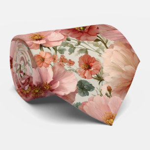Blush Poppies Botanical Wedding Neck Tie