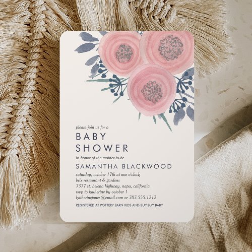 Blush Poppies Floral Baby Shower Invitation