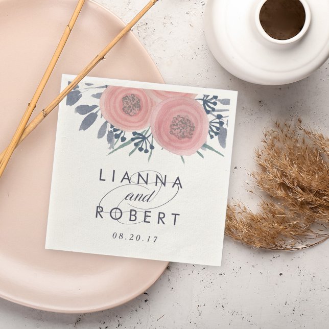 Blush Poppies Wedding Paper Napkins (Creator Uploaded)
