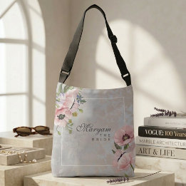 Blush Poppy Floral Bride | Elegant Personalized Crossbody Bag