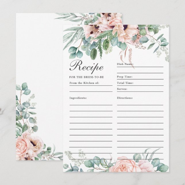 Blush Poppy Rose  Floral Recipe For Bride Card (Front/Back)