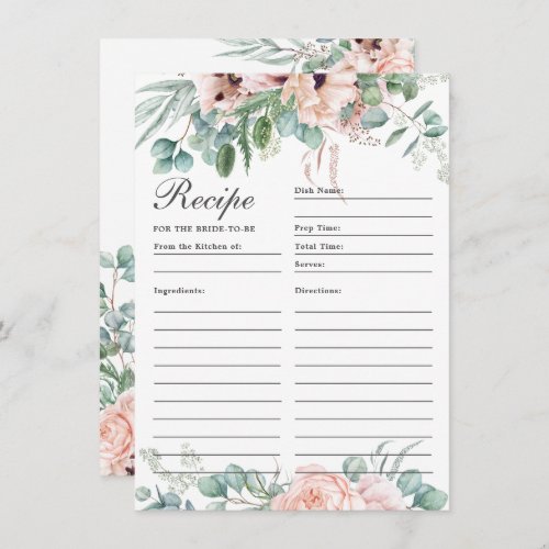 Blush Poppy Rose  Floral Recipe For Bride Card