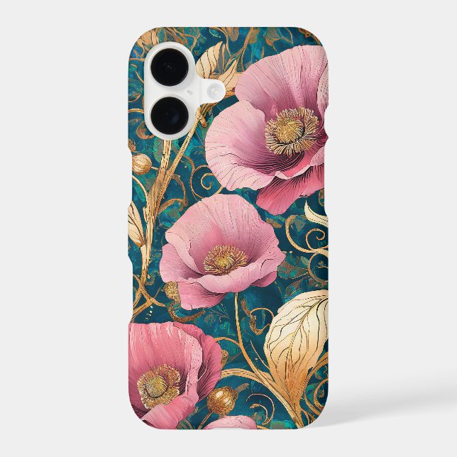 Blush Poppy Scroll  - Art Nouveau Floral iPhone Case (Back)