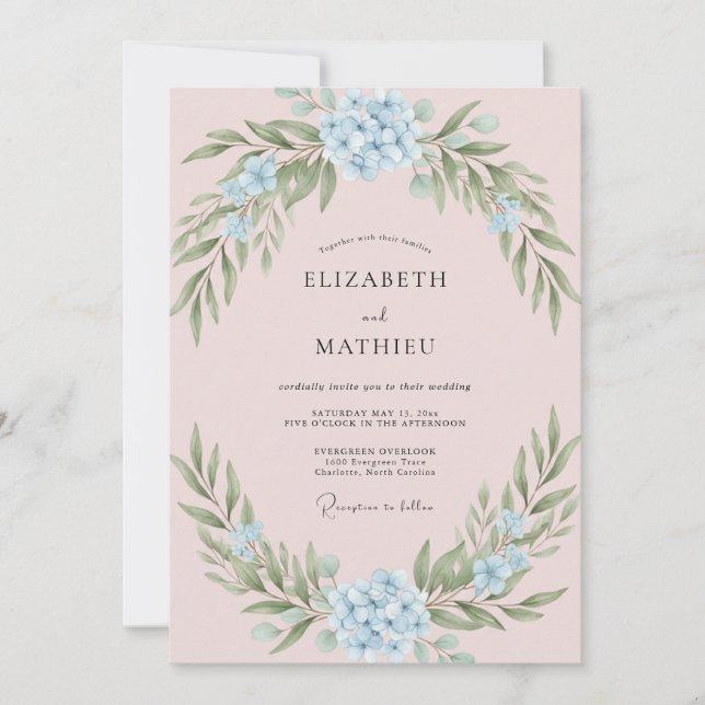 Blush Powder Blue Ethereal Spring Wedding Invitation (Front)
