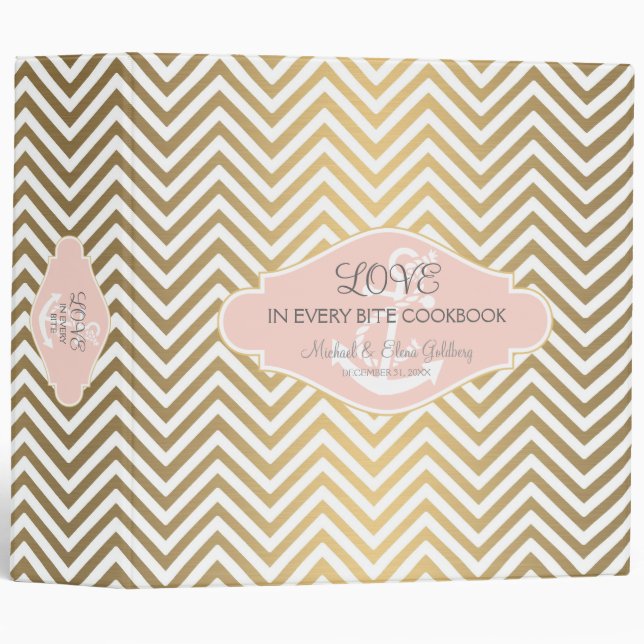 Blush Preppy Chevron Stripe Modern Nautical Anchor 3 Ring Binder (Front/Spine)