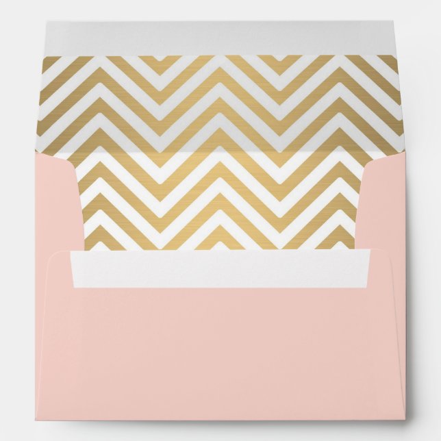 Blush Preppy Chevron Stripe Modern Nautical Anchor Envelope (Back (Bottom))