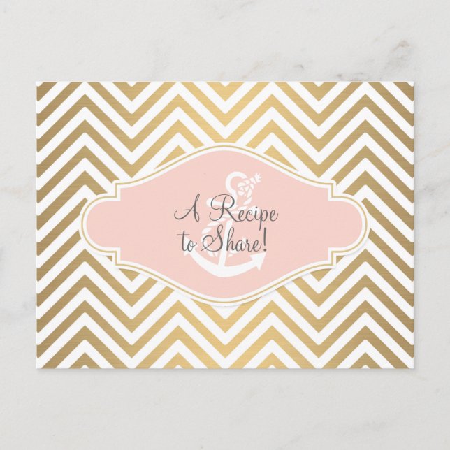 Blush Preppy Chevron Stripe Modern Nautical Anchor Postcard (Front)