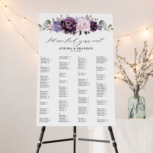 Blush Pretty Pink Floral Wedding Seating Chart Foa Foam Board (In Situ (Stand))