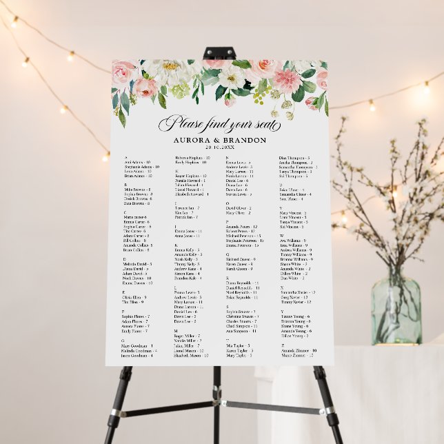 Blush Pretty Pink Floral Wedding Seating Chart Foa Foam Board (In Situ (Stand))