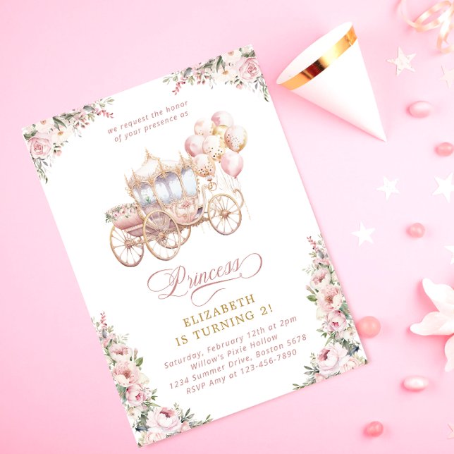 Blush Princess Carriage Fairytale Birthday Party Invitation (Creator Uploaded)